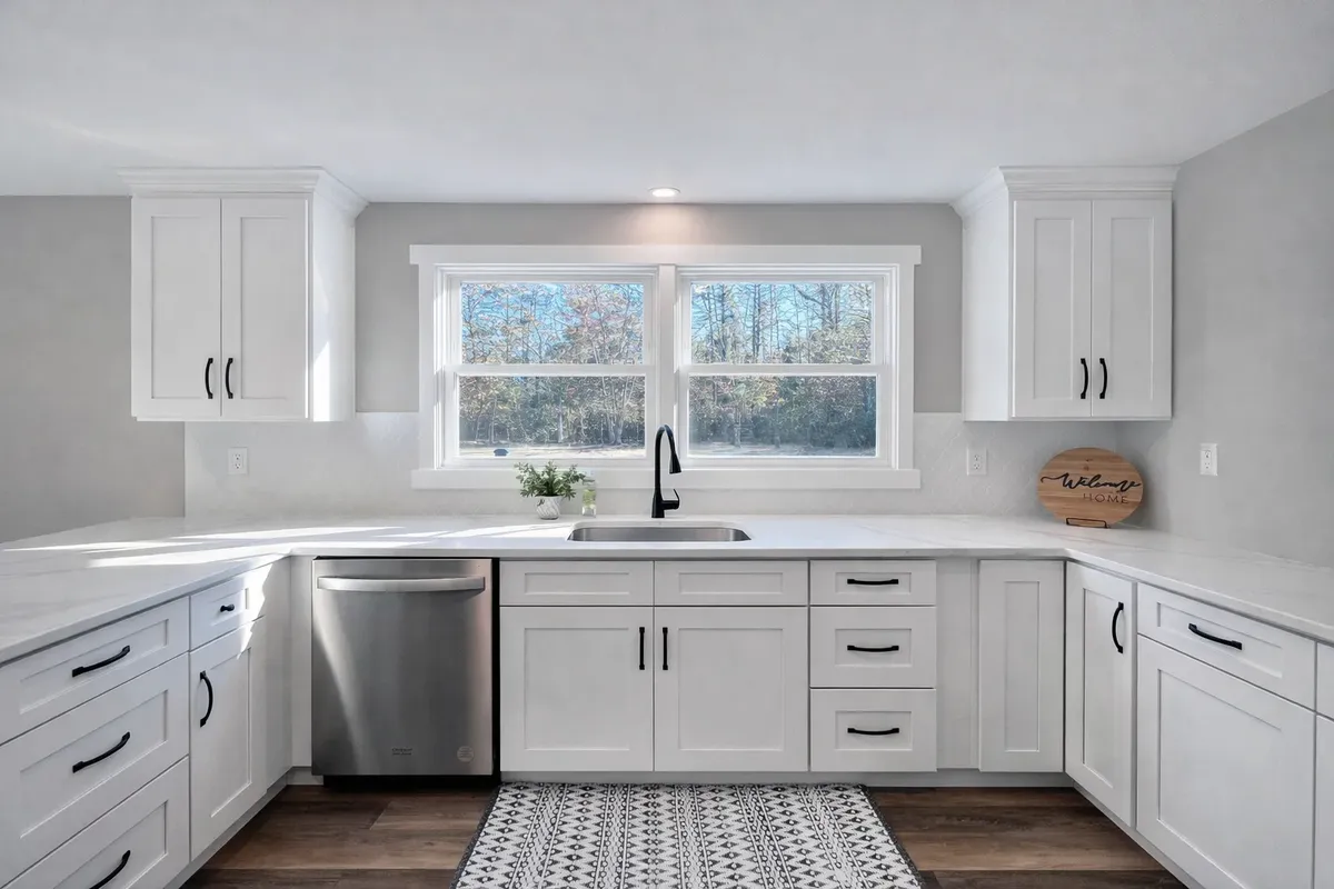Completed kitchen remodel with white cabinets in Hammonton NJ